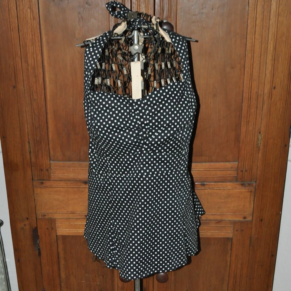 Retro black & white polka dot Halter Top